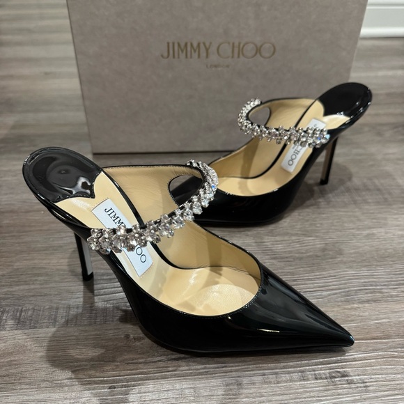 Jimmy Choo Bing 100 mm Black Patent Leather Heel Mules